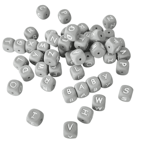 Hovedbilde Silikonperle - Bokstaver Lys Gr&aring;