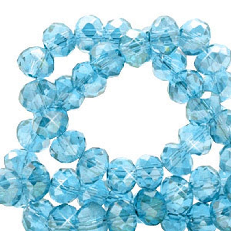 Fasett perler av Glass-  Lagoon Blue-Pearl Shine Coating - 4 mm 